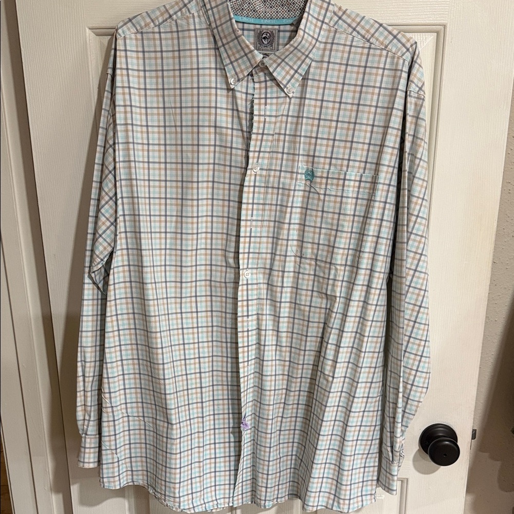 Cinch Blue and Tan Plaid Button-Down Shirt